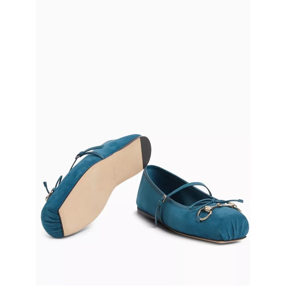 Gucci Teal blue Suede Horsebit Mary Jane Flats 38.5 - Picture 2 of 10